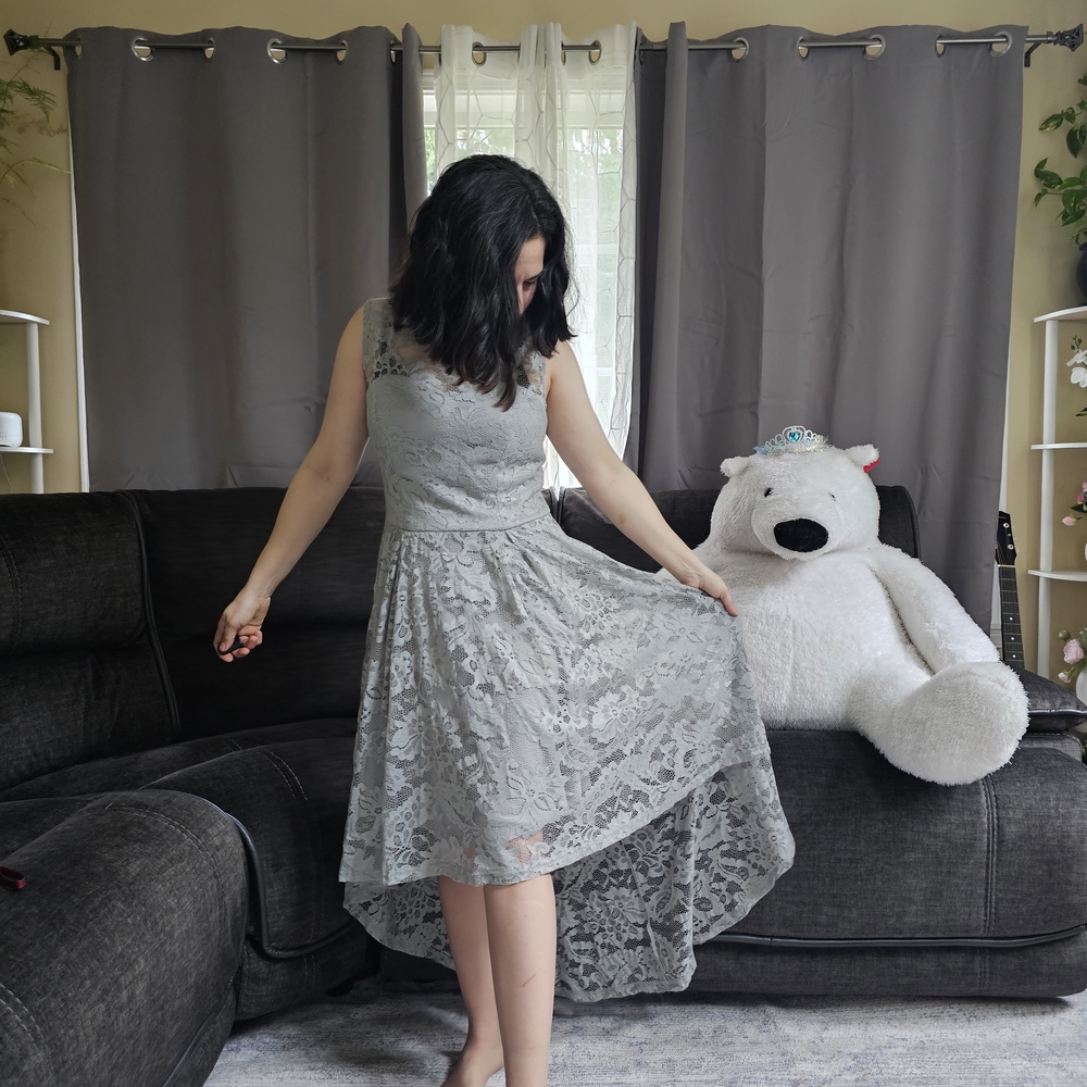 Elegant Gray Lace Dress